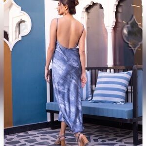 Zara Tie Dye Print Satin Slip Midi Dress Blue 2180/325 Bloggers Favorite Size M